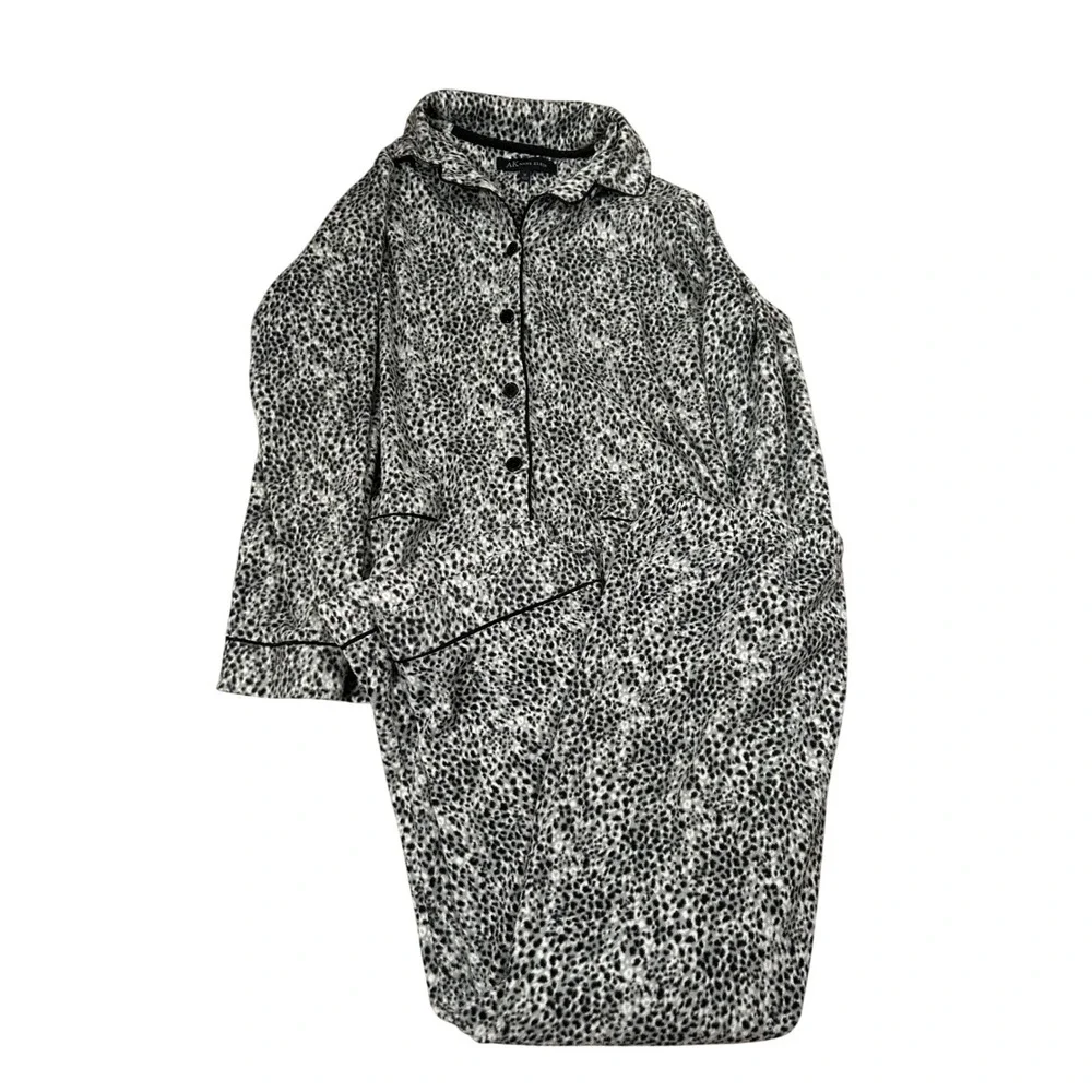 Anne Klein Womens Pajama Set Sleepwear M Black White Animal Print Cozy Luxury‎